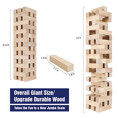 GOTHINK Giant Tumbling Tower Game, Super Large 51pcs Wooden Blocks Stacking Game, Stack to Over 5 Feet, Carry Bag, Jumbo Outdoor Indoor Game Toy Gift for Kids and Adults - Thumbnail 3