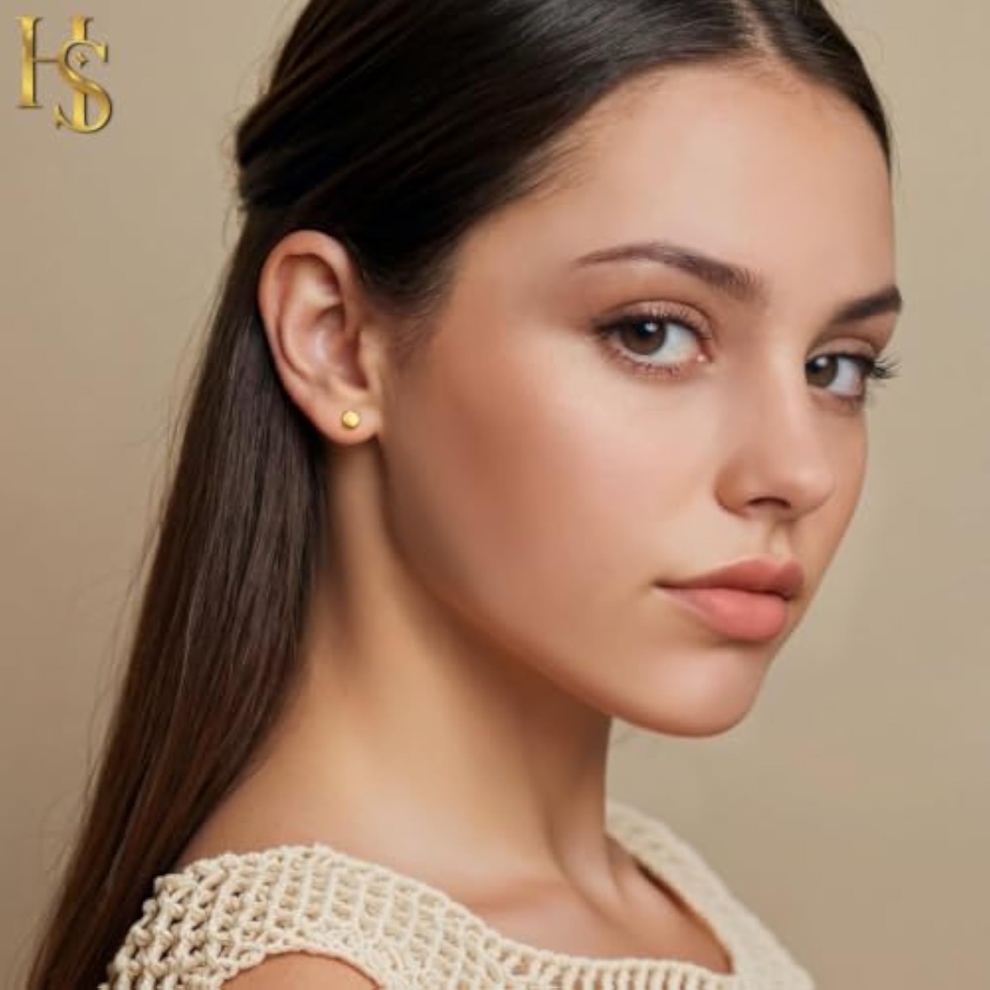 Women's 925 Silver Tiny Round Stud Earrings in 18K Finish