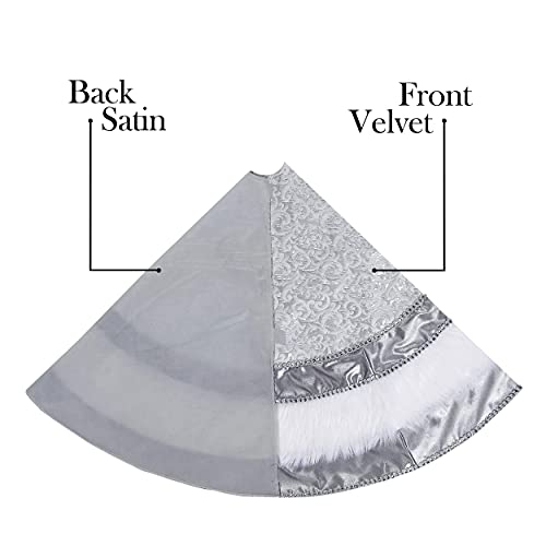 Valery Madelyn 48 Inch Frozen Winter Silver White Large Christmas Tree Skirt Decorations With Baroque Patterns And Satin Trim, Holiday Party Christmas Tree Decor #TOP6