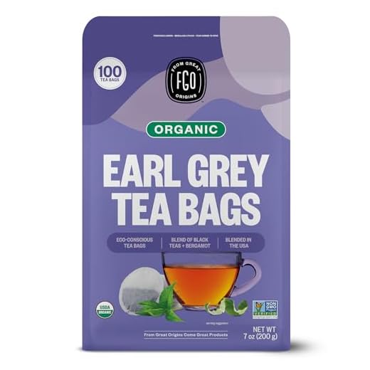 Organic Earl Grey Black Tea Bags | 100 Tea Bags | Chinese Keemun, Indian Assam & Italian Bergamot Blend | Eco-Conscious Tea Bags in Kraft Bag | by FGO