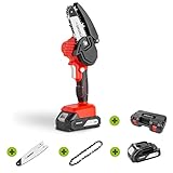 motosierra greencut 10  GREENCUT GSM210L-4 - Mini motosierra de mano portátil, batería de litio 21V (x2), espada 101.6mm (4\"), incluye 1 espada y 1 cadena extra, batería cargador y maletín