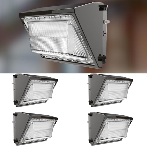 Image of Lightdot 250W LED Wall Pack Light 4 Pack, 37500LM Dusk to Dawn Outdoor Security Lights with Photocell, 5000K Daylight, IP65 Waterproof, 100-277V, ETL, 20-40 ft Mount Height with 70ft Cover, Black