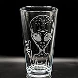 ALIEN PEACE Engraved Pint Beer Glass | Great Gift Idea! | Galaxy Stars Astronauts NASA Mars Moon Aliens UFO