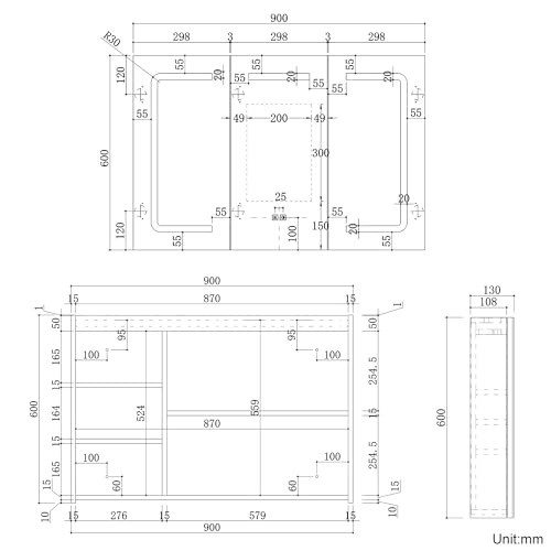 ELEGANT Bathroom Mirror Cabinet with LED Lights, Wall Mounted Cabinets Fully Assembled, 900x600mm Triple Door Mirror Cabinet with 3 Colors Dimmable, Anti-fog and Shaver Socket, Grey - Cosy Home Interiors ELEGANT Bathroom Mirror Cabinet with LED Lights, Wall Mounted Cabinets Fully Assembled, 900x600mm Triple Door Mirror Cabinet with 3 Colors Dimmable, Anti-fog and Shaver Socket, Grey - Image 2