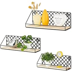 Estanterias Decorativas Conforama Sziqiqi Estantería de Pared con Barra Transversal Baldas Flotantes en Madera Metálico Negra Conjunto de 3, Estantes Rústicos para el Baño Cocina la Pared Estantes de Exhibición Estantes Organizador