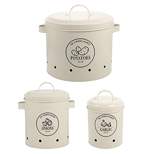 Luxshiny Recipiente de Almacenamiento de Patatas para Ajo 3 Unidades de Almacenamiento de Cocina de Granja Tarros Tarros…