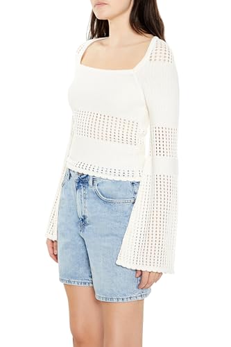 Image of Forever 21 Women's Open-Knit Bell-Sleeve Sweater