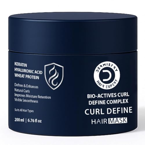 Image of Dermistry Keratin Curl Defining Hair Mask with Hyaluronic Acid Protein Arginine for Curly Dry & Frizzy Hair Deep Hydration Curl Retention & Moisturization Smooth & Defined Curls for Men & Women 200ml