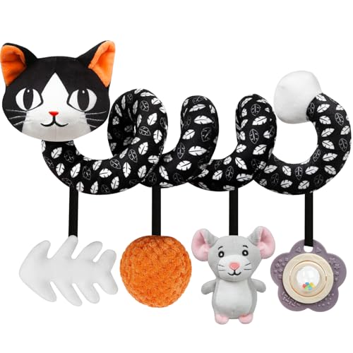 Image of GKDOMS Baby Carseat Toy Black & White Rattle Spiral Hanging Activity Stroller Toy for Newborns Boys and Girls - Cat