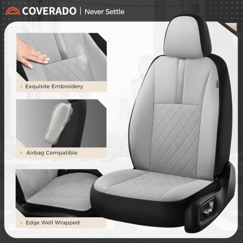 Image of Coverado Car Seat Covers Front Pair, Automotive Leather Seat Covers for Car,Universal Fit Front Back Seat Cover, Non-Slip Waterproof Breathable Car Seat Protector