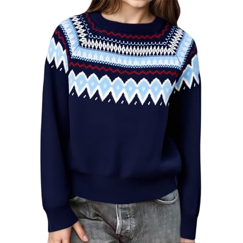 Girls Fair Isle Pullover Sweaters Long Sleeve Crewneck Knit Sweater Casual Loose Chunky Top School Jumper Fall Winter Clothes2