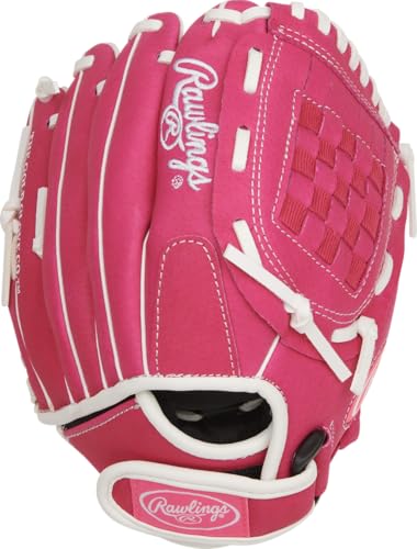 Image of Rawlings | Sure Catch Youth Series Softball Glove | 10 inch | Right Hand Throw | Pink /White