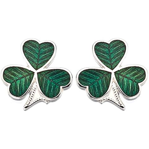 Silver Plate & Green Enamelware SHAMROCK Stud Earrings Cover