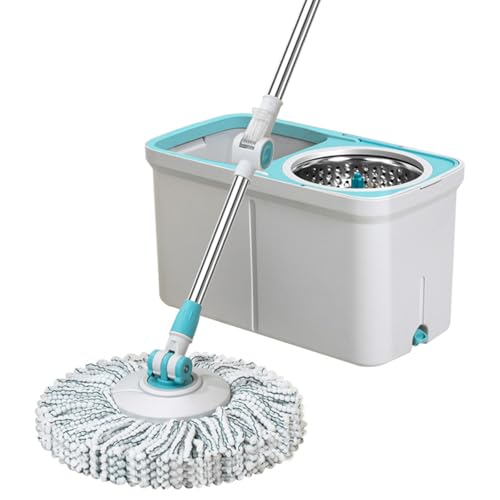 NHDVDVAV Juego de fregona y Cubo con escurridor, fregona giratoria de Microfibra con 4 Cabezales, Sistema de Limpieza de Suelos para baño, Dormitorio, Cocina, salón y Oficina