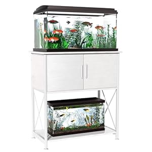 20-29 Gallon Aquarium Stand Metal Frame Fish Tank Stand with Cabinet Storage, for 20 Gallon Long Aquarium,30.7″ L*16.5″ W Tabletop,330LBS Capacity White PG01YGW