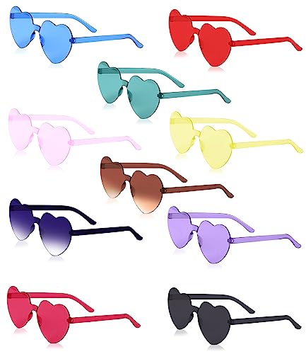 Jissta 10 Pares Gafas de Corazón,gafas sin bordes, para niños y adultos,Hippy Gafas de Sol, Corazón Gafas sin Bordes,Gafas de Fiesta de Color,para Navidad Hippie Carnaval Disfraces Cosplay Cumpleaños