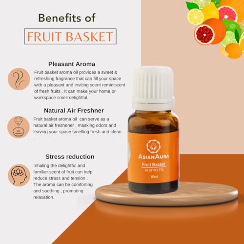Image of ASIAN AURA Ceramic Aroma Diffuser Oil Set (10ml Each) Pack of 6| Home Fragrance & Aromatherapy | Meditation /Yoga (60 Ml, Fruit Basket)