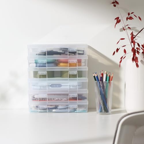 Image of 9 Pack Medium Clear Plastic Storage Boxes with Lids, Craft Jewelry Life Item Organizer for Puzzles, Pens, Rings, Needle and Thread, Nail Polish, Remote Controls