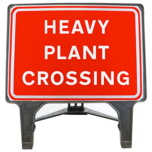 Image of Heavy Plant Crossing 1050x750mm Road Sign - Plastic Temporary Road Street Traffic Safety Sign for Road and Street Works - Freestanding with Reflective Sign Face