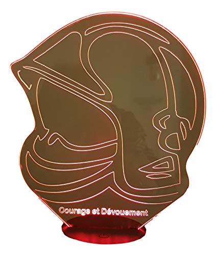 Cadeau pour sapeur pompier : lampe 3D casque gravé Courage et dévouement, veilleuse 7 couleurs