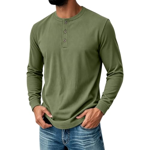 Long Sleeve Shirts for Men Henley Collar Button Basic Casual T Shirt