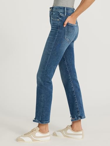 EXPRESS Women’s Cropped Flare Jeans – High Waisted Stretch Denim, Raw Hem – Medium Wash2