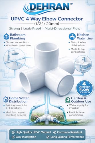 Image of DEHRAN UPVC 4-Way Elbow 1 /2 inch Inchi(20MM) For Plumbing Pipe Fitting, Greenhouse Project Bathroom Home Garden Frame White Color (3)
