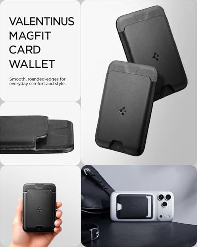 Image of Spigen Valentinus (Magfit) Magnetic Card Holder up to 5 Cards, Faux Leather MagSafe & Pixelsnap Wallet Compatible with iPhone 17 /16 /15 /14 /13 /12 Models, Pixel 10 Series - Black