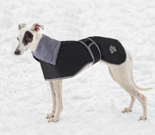 Geyecete Hunde Wintermäntel fur Windhund,Hundejacken mit plüschfutter,Wasserdichter Regenmantel Winddicht, Outdoor-Hundebekleidung mit Sicheren Reflexstreifen,fur mittel und große Hunde-Schwarz-M