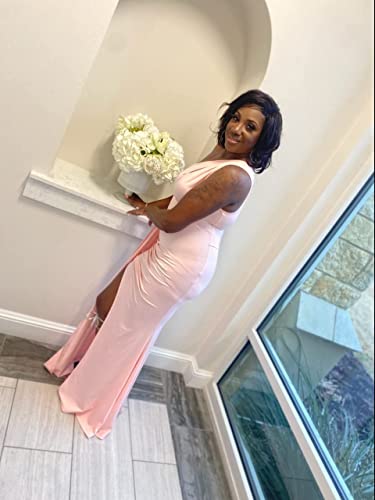 Image of LAGSHIAN Women Sexy Elegant One Shoulder High Split Cutout Long Evening Dress
