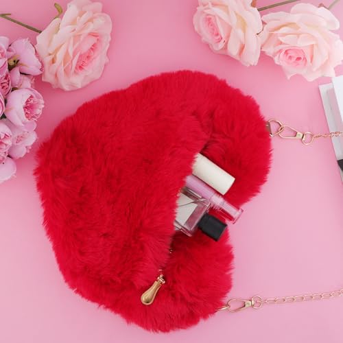 Heart Shaped Faux Fur Bag for Women Red Fluffy Chain Shoulder Bag Cute Mothers Day Clutch Purse for Womens Mother4