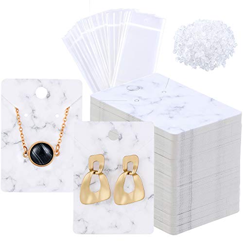 800 Pieces Marble Earring Necklace Display Card Holder Set 200 Pieces Jewelry Display Cards Kraft Paper Tags 400 Pieces Earring Backs 200 Pieces Self-Seal Bags for Jewelry Packing 2 x 2.8 Inch