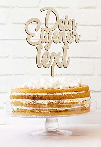 Personalisierten Cake Topper | Hochzeit Geburtstag Kommunion Taufe Firmung Topper Mit Name | Personalisierbares Tortenaufsatz | Dein Text | (Holz)