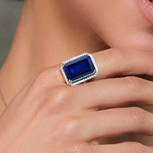 Gem Stone King 10-20 Cttw Gemstone Birthstone Engagement Ring | 925 Sterling Silver | Emerald Cut 18X13MM | Wedding Anniversary Promise Ring For Women | Available In Size 5, 6, 7, 8, 94