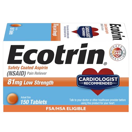 Ecotrin Safety Coated Aspirin Pain Reliever Tablets, Low Strength, NSAID 81mg, 150 ct (Pack of 1)