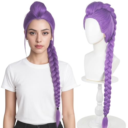 wiggy mermaid long purple braid wig for women purple base wig with braids ponytail clip  cap for stage party halloween costume cosplay