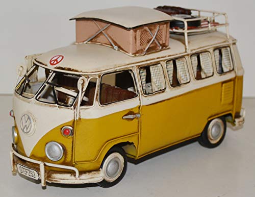 JS Garten Deko Blechauto Nostalgie Modellauto Oldtimer deutsche Automarke Modell T1 Campingbus Campingwagen 1950er Jahre aus Blech L 25 cm Cover