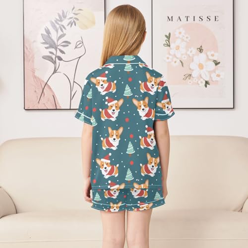 ALAZA Christmas Pine Tree Snow Dog Satin Pajamas Set Short Sleeve Button Down Sleepwear Summer Pjs 2 Piece4