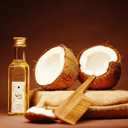 Image of CAMIA - 100% Organic Cold Pressed Coconut Oil for Skin & Hair | 100% Pure & Natural Hair Oil | Skin Hydration & Nourishment | Premium Skin Care | Ideal for Skin & Hair Care | 100 ML Glass Bottle