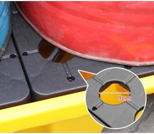 Stackable 140L Modular Drum Spill Containment Pallet with Drainage Grate for Industrial Safety, Garage & Basement Oil Spill Solutions (130x68x30 cm)