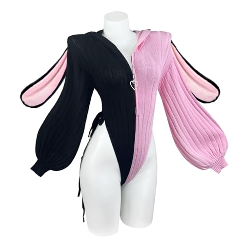 KORURACLUB Cosplay Sexy Bunny Outfit Cosplay Dessous für Damen Tierkostüme Bunny Bodysuit (Schwarz und Pink, XS-M)