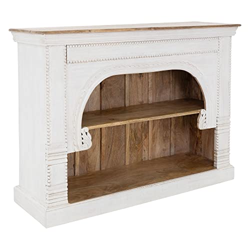 WOMO-DESIGN Kommode Almada 90x122x41 cm Weiß-Natur geschnitzte Mangoholz...