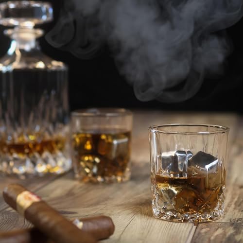 6 Stück Edelstahl Eiswürfel Wiederverwendbar, Whisky Steine, Wiederverwendbare Eiswürfel mit Zange, Bar Zubehör für Whiskey, Wodka, Rum und Tequil, Silber (1)