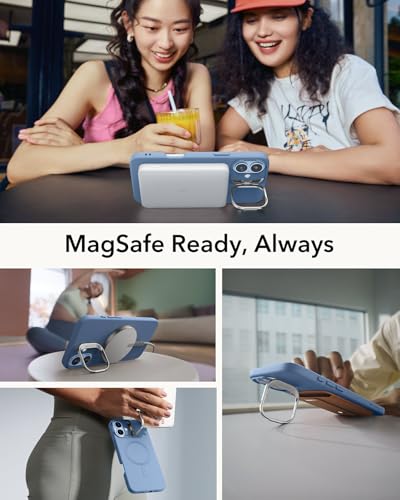 Image of ESR for iPhone 16 Plus Case, Silicone Case with Stand, Military-Grade Protection, Built-in Camera Stash Stand, Magnetic Phone Case for iPhone 16 Plus, Cloud Series, Light Blue
