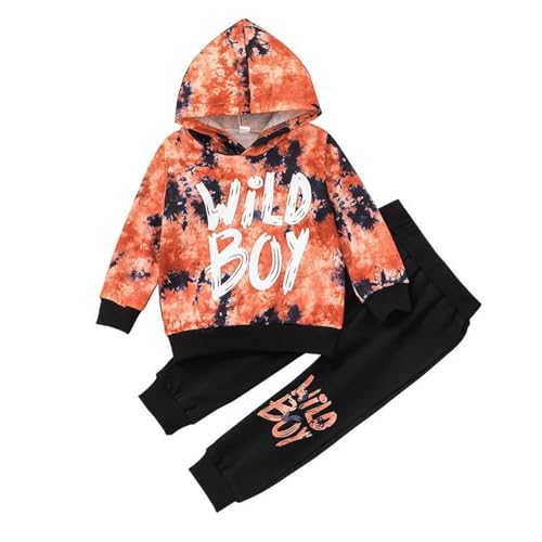 Eqenkely Toddler Baby Boy Outfit Long Sleeve Contrast Color Sweatshirt Hoodie with Sweatpants Tracksuit Sets 2Pcs Clothes for Little Boys Red 3-4 Years