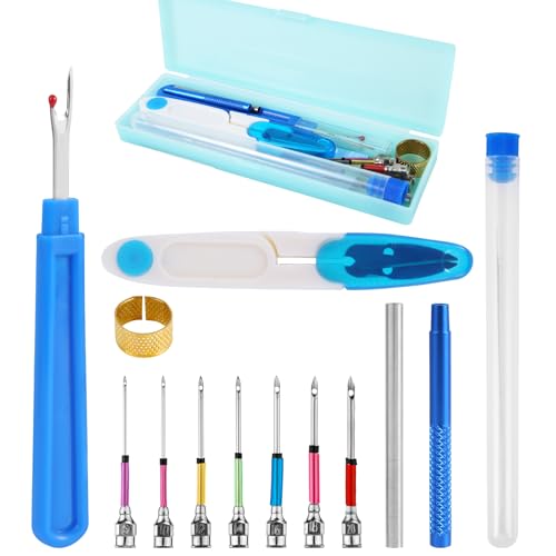 Image of 14pcs Punch Needle Kit, Adjustable Punch Needle Tool with 7 Sizes Punch Needle Heads Sewing Art Needle Tools for Adult Beginners Embroidery Floss Cross Stitching Craft Supplies