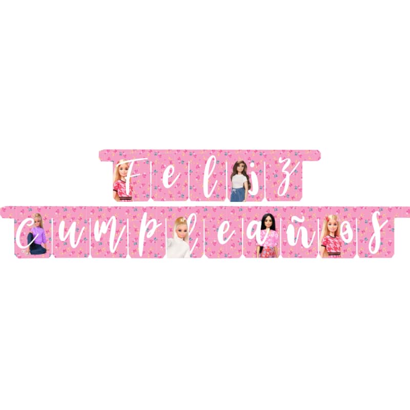 BeenSmile, Guirnalda Feliz Cumpleaños Infantil 3 Metros – Decoración Fiesta de Cumpleaños para Niños y Niñas – Pancarta Fiesta Infantil, Happy Birthday Decoración Reutilizable (Barbie)