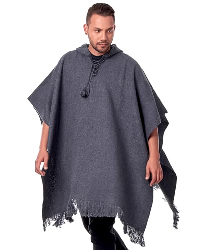 Alpaca Hooded Poncho for Men- Wool Cape with Hood - Winter Long Poncho - Comfortable House Coat-Solid Color