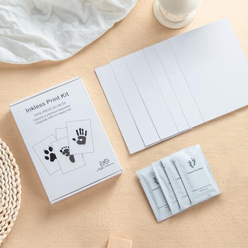 Image of Premium Inkless Plain A5 Cards Kit - Elegant Baby Hand and Footprint Keepsake Set with 6 Luxurious A5 Sized Cards, 4 Inkless Towelette - Non Toxic and Safe (Black)