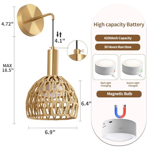 Apliques de pared para sala de estar con iluminación de ratán interior 6